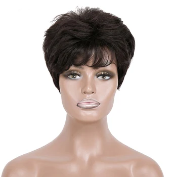 

Gres Women Synthetic Wigs Black Short Hair Style Puffy Natural Wave Wig High Temperature Fiber Hairpiece for African Lady