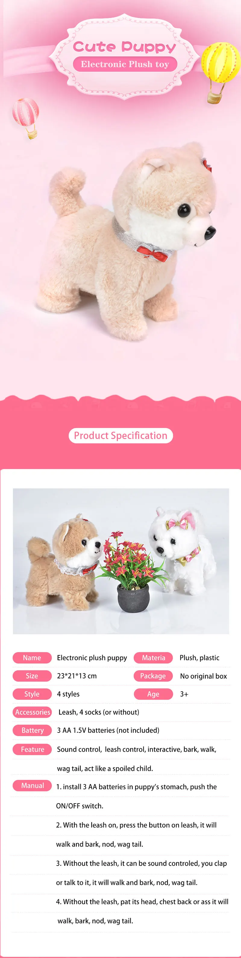 Robot Dog Sound Control Interactive Dog Electronic Toys Plush Puppy Pet Walk Bark Leash Teddy Toys For Children Birthday Gifts