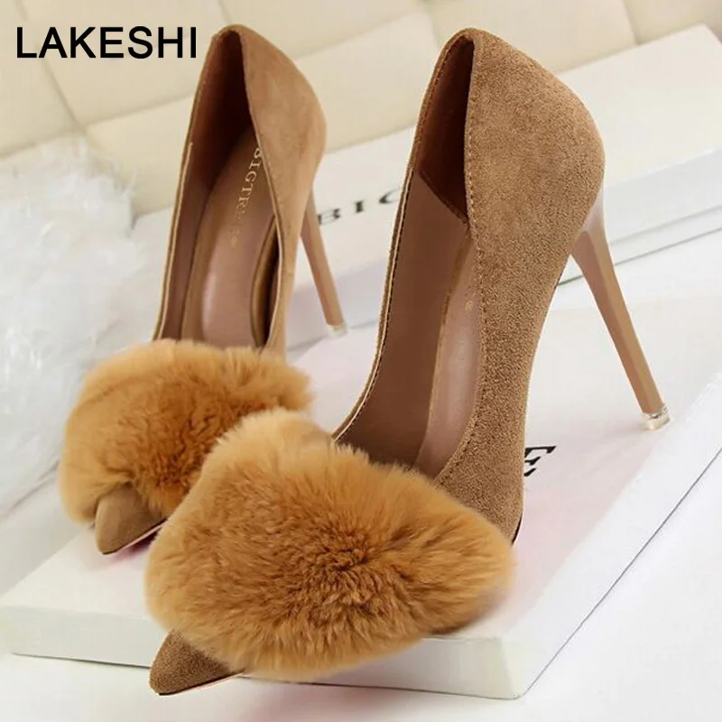 

Bigtree Shoes Women Pumps New Women Shoes Suede High Heels Furry Red Wedding Shoes Women Party Shoes Kitten Heels Sexy Stiletto