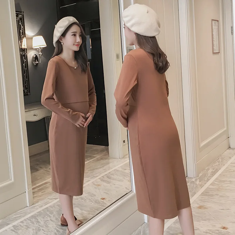 

2018 Spring Clothing New Style Pregnant Women Dress Autumn Long Sleeve Skirt Nursing Shirt Autumn Clothing