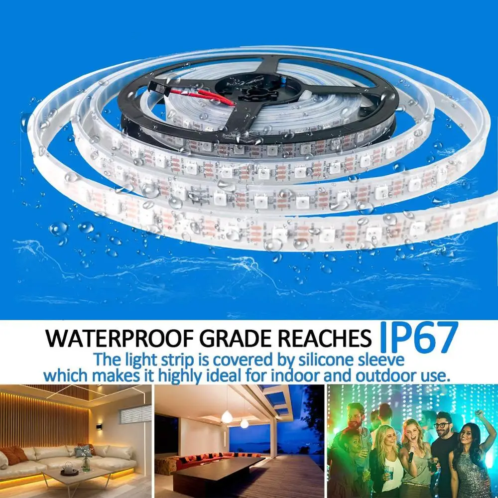 IP67 Waterproof 9.84ft 180LEDs WS2812B Individually Addressable 5050 RGB LED Strip Light,LED Pixel Flexible Lamp Tube