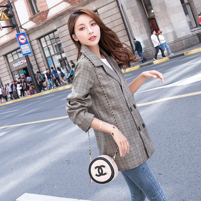 

Fat Mm Large Size CHIC Hong Kong Flavor Retro Plaid Suit Jacket 2019 New Style Loose Casual Suit