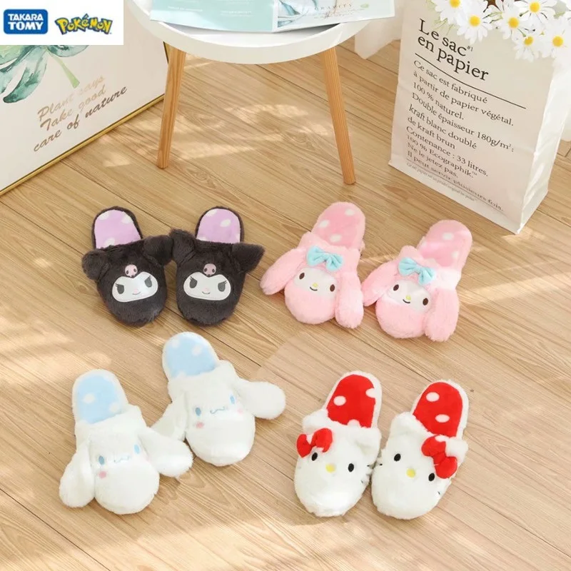 Женская зимняя обувь Sanrio черные красивые туфли Cinnamoroll женские домашние Тапочки