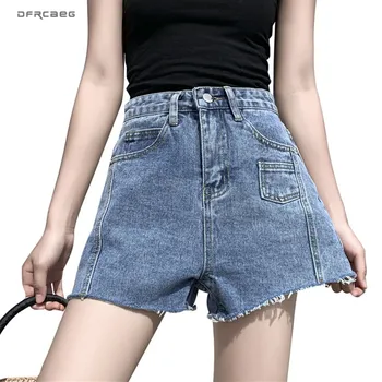 

Blue High Waist Boyfriends Jeans Wide Leg Shorts Women Streetwear 2020 Summer Vintage Loose Denim Short Feminino Jean