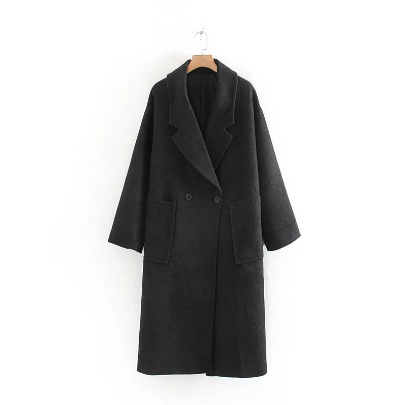 Осенне-зимнее длинное шерстяное пальто в винтажном стиле, Женская однотонная куртка оверсайз, женская верхняя одежда, повседневные свободные теплые пальто Manteau Femme - Цвет: Photo Color