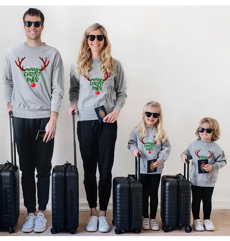 Семейная Рождественская подходящая футболка; толстовки с принтом оленя для мамы, папы, сына и дочки; зимняя одежда; Детский комплект; Одежда для девочек