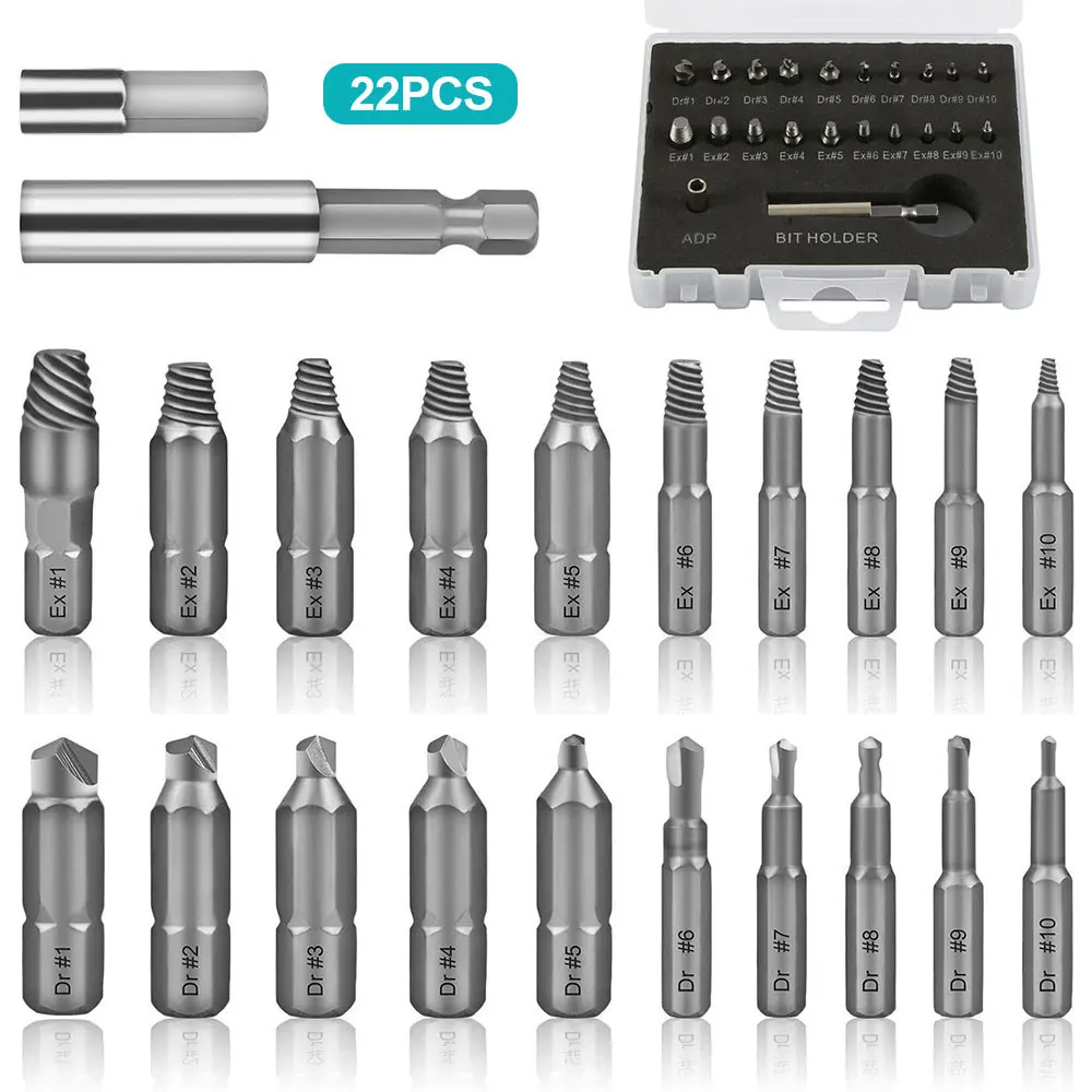 

22Pcs Set Extractor Screwdriver Remover Purpose Tools Disassemble Screws Bolt Stud Slip Teeth Damaged Demolish Stripped Broken