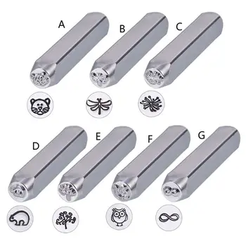 

7 Design Jewelry Stamps Cat Brid Tree Flower Owl Metal Punch Stamp Stamping Tools Electroplated Hard Carbon Steel Tools