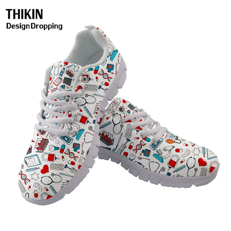 Thikin 2020 New Nurse Pattern Women Flats Causal Sport Shoes