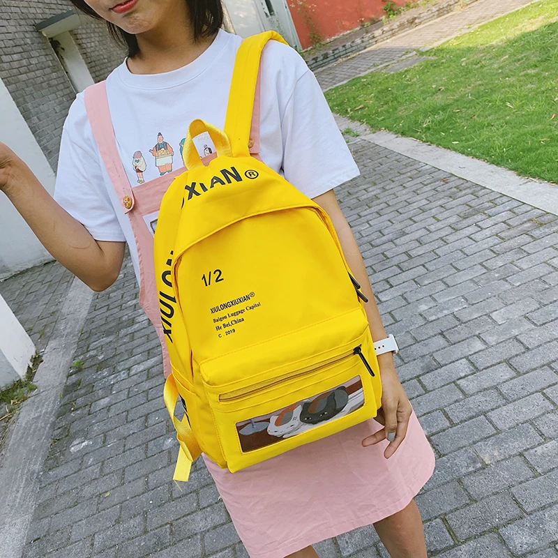 Брендовый высококачественный рюкзак с милым рисунком и буквами, школьная сумка, черный, белый, розовый цвет, сумка для отдыха или путешествий, Женская водостойкий мешок - Цвет: Цвет: желтый