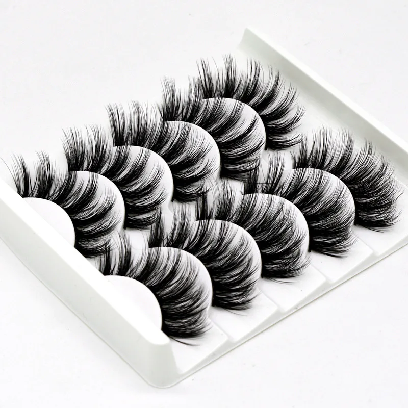 

5 Pairs False Eyelashes Lashes Wispy Criss-cross Fluffy Handmade Eyelashes Halloween Lashes Cruelty-free Eye Makeup Tools