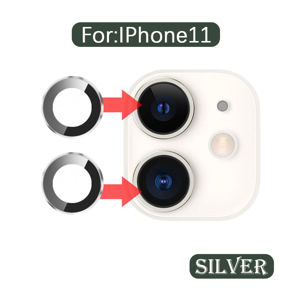 Silver For iPhone 11 Задняя крышка для объектива камеры, Защита экрана для iPhone 11 Pro Max, защитная пленка, металлическое защитное кольцо для задней линзы, закаленное стекло - Цвет: Silver For iPhone 11