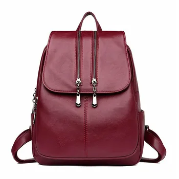 

HBWJ Female Backpack Casual Fashion Travel Backpacks High Quality Red PU Leather Multifunctional School Bag for Students Teen