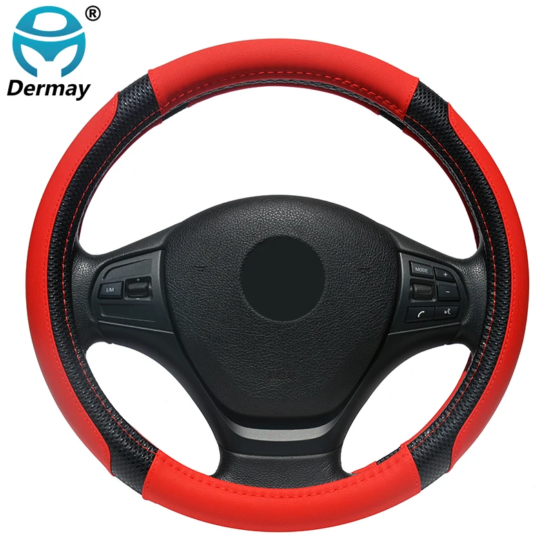 

DERMAY 2019 New Car Steering Wheel Cover Massage Design micro fiber Leather 5 Colors M size fit outer Diam 37-38cm Non-slip