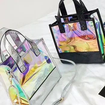 

Laser bag summer carry travel fairy makeup beach leisure lovely transparent jelly messenger bag dazzle bag
