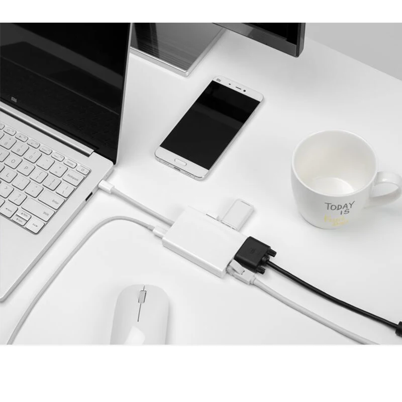 Адаптер Xiaomi 2K 60Hz адаптер с разъемом VGA и Type C на 1000 Мбит/с гигабитный Ethernet зарядное
