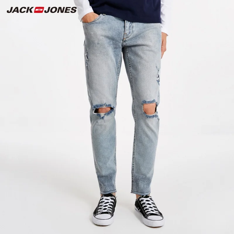 Мужские потертые джинсы JackJones рваные укороченные уличная одежда мужские