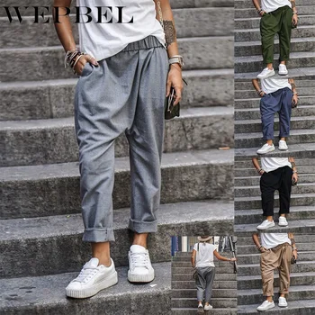 

WEPBEL Womens Harem Pants Elastic High Waist Loose Pockets Trousers Ladies Casual Solid Color Pants