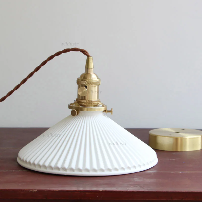 

Creative Retro Ceramic Pendant Light Brass Suspension Lamp Hotel Restaurant Bedside Porch Counter Japan Style Porcelain Sconce