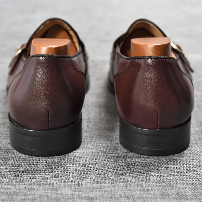Мужская повседневная обувь из натуральной кожи; цвет коричневый, синий; офисные туфли-оксфорды в деловом стиле с двойной пряжкой на ремешке; обувь в итальянском стиле