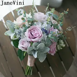 JaneVini Boquet Sposa фиолетовые Свадебные Цветочные букеты Morandi цвета шелковые розы Пион Свадебный букет невесты Peonias Ramo Novia 2020