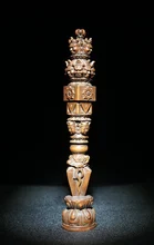 

Home Decor 11" China Lucky Old Boxwood Handmade statue Skull Mahakala head statue Dharma Dorje Vajra Phurpa Town House Exorcism