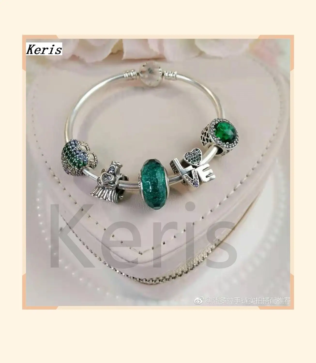 

High Quality Original 1:1 100% Silver Turquoise Glass Cat Eye Nun Nun Pattern String Bracelet Free Delivery