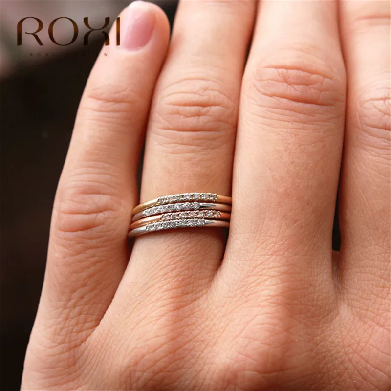 ROXI микро Pave CZ Циркон Crstal кольца для женщин лаконичные классические обручальные изящные тонкие обручальные кольца Детские Модные ювелирные изделия