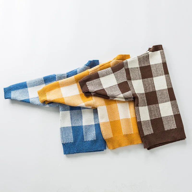 

Baby Girl Sweater Autumn Winter Casual Plaid Pattern Pullover Sweater Boys Crew Long Sleeve Knitwear Casual Kids Clothes