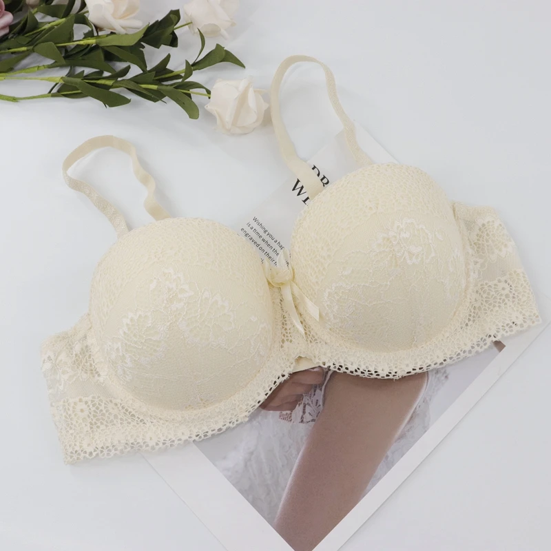 Beige Xiushiren, японский женский бюстгальтер пуш-ап, кружевное нижнее белье, бюстгальтеры для маленькой груди, половина чашки, бюстгальтер, вышивка, сексуальное нижнее белье, чашка ABCD - Цвет: Beige