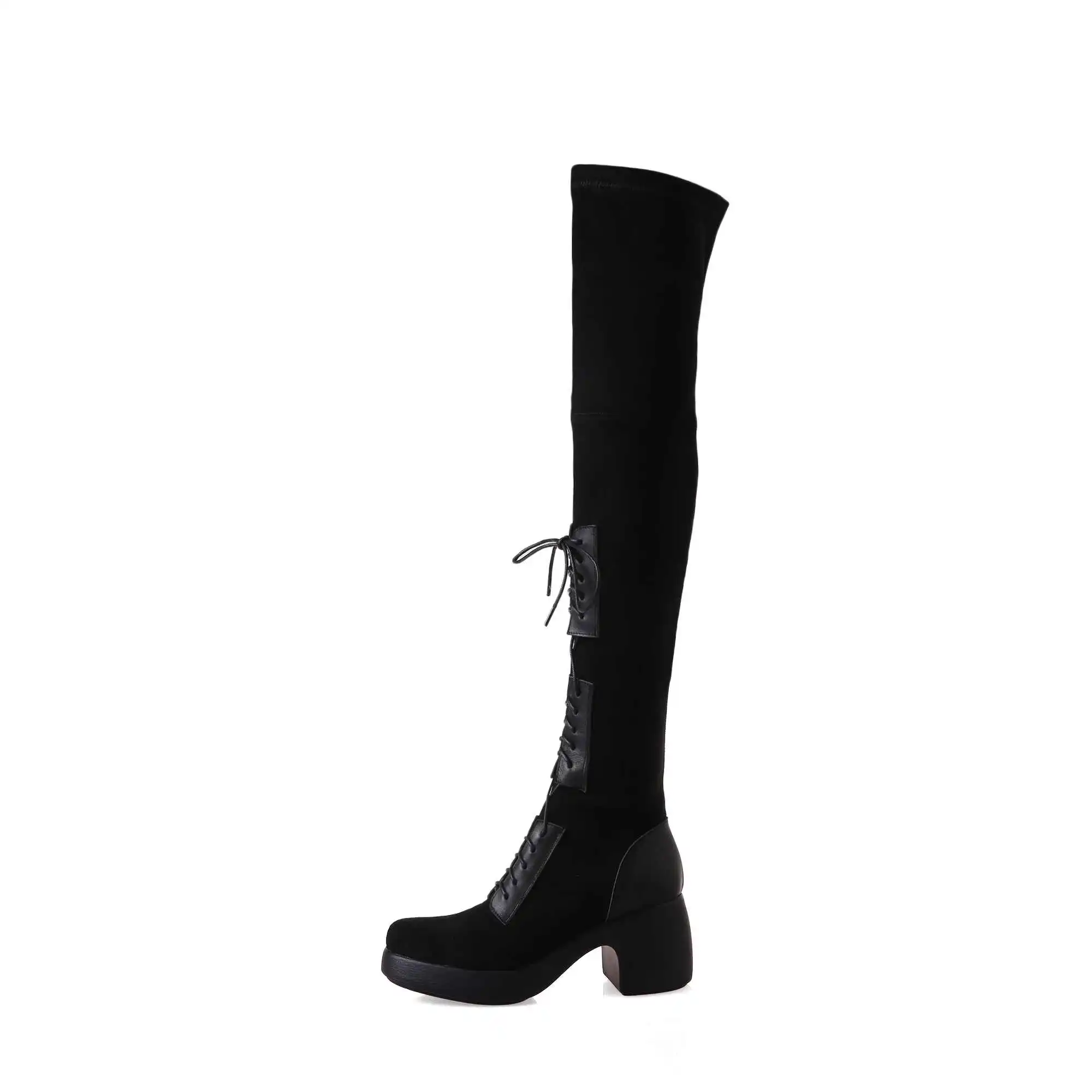 Krazing Pot/Лидер продаж; модные зимние сапоги выше колена из телячьей кожи с круглым носком на высоком каблуке со шнуровкой; L32