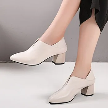 

2020 Spring Summer New Women's Shoes Fashion Thick Heel Round Head Leather High Heels Women Wedding Shoes Ladies Pumps VT725