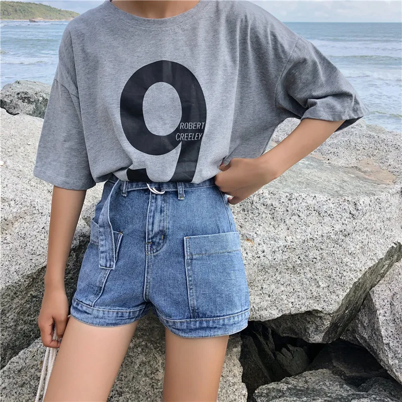S-XL, 3 цвета,, летние шорты с высокой талией в Корейском стиле, женские джинсовые шорты черного цвета, женские повседневные шорты трапециевидной формы(Z6282