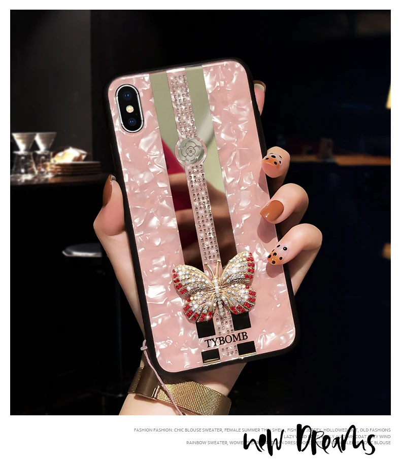 H96934b7e0a4d475c91cc3c6baa520968z Luxury Creative Mirror Fashion 3D Inlaid butterfly Phone Case For iPhone X XR XS MAX 11 Pro Max Cover For iPhone 7 8 6 Plus Case