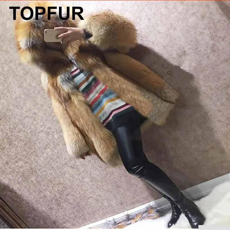 TOPFUR роскошное натуральное меховое пальто для женщин, Толстая теплая зимняя меховая куртка, Полный Пелт, натуральное меховое пальто, серебряная лисица, натуральное меховое пальто с капюшоном