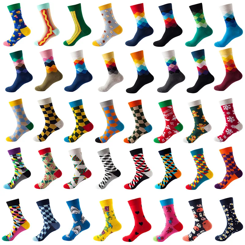 

New happy multicolor diamond pattern cotton woman socks novelty funny cute socks fashions gifts for cartoon