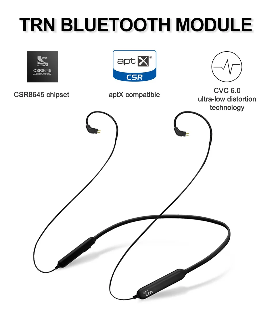 

TRN BT3 Wireless Bluetooth 4.1 APT-X Cable 2PIN Cable Use For HIFI Earphones In ear Earphone V10 V20 V80 Yinyoo ASH QT2 QT5