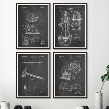 

Fireman Gifts Firefighter Patent Vintage Canvas Posters and Prints Firefighter Fire Truck Black White Pictures Wall Art Painting