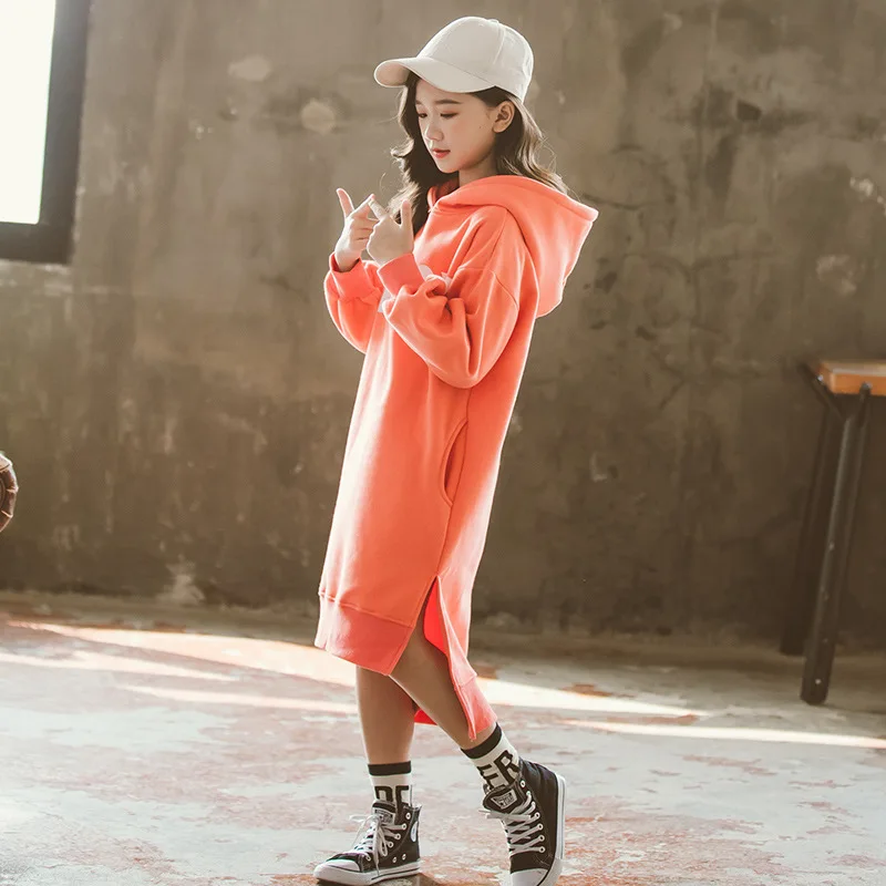 

Dress For Girls Autumn Winter 2019 New Girl Dress Hooded Casual Letter Long Sleeve Kids Dresses Teen Girls Clothes 4 6 8 12 Year