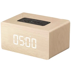 Bluetooth Speaker Digital Alarm Clock Wooden, V4.2 Portable Wireless Dual Driver Speakers, 1500 Mah, Led Time Display, Tf-Card,