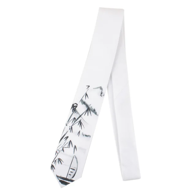 Men's Printed Tie Casual Banquet Suit Shirt Accessories Yarn-dyed Polyester Silk White Fine Novelty Landscape Painting Necktie 211111