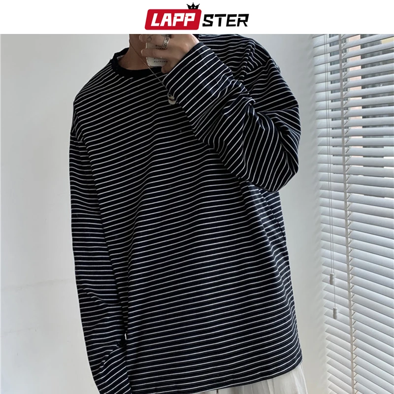 

LAPPSTER Men Harajuku T Shirt Long Sleeve 2019 Autumn Streetwear Mens Oversized Funny Tshirts Couple Kpop Black Fashions Tops