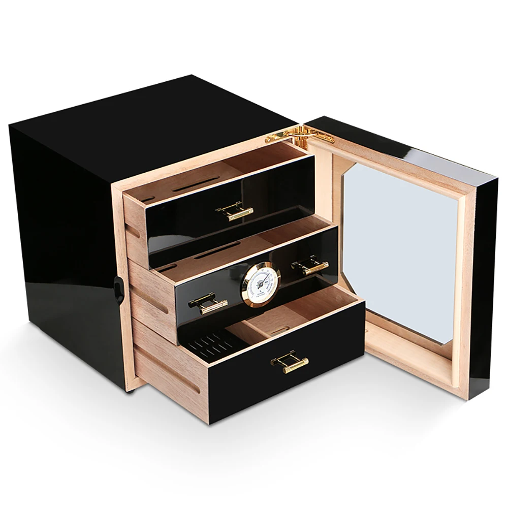 US $159.00 Large Capacity Cigar Storage Box Luxurious 3 Drawers Cedar Wood Cigarette Box Humidor With Hygrometer Humidifier