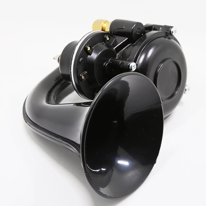black Универсальный 135db воздушный рожок хром 12/24V супер громкий звуковой сигнал труба воздушный рожок с электрическии клапан с плоский кабель для авто автомобиль б/у - Цвет: black
