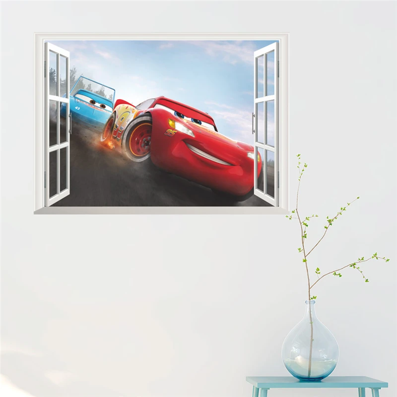 Cartoon Lightning Mcqueen 3D Window Wall Stickers For Kids Rooms Home Decor Disney Cars 3 Wall Decals PVC Mural Art Decoration