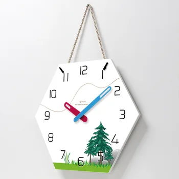 

Acrylic Lanyard Wall Clock Hexagon 14 Inch Forest Pattern Wall Clock Suitable for Living Room Office