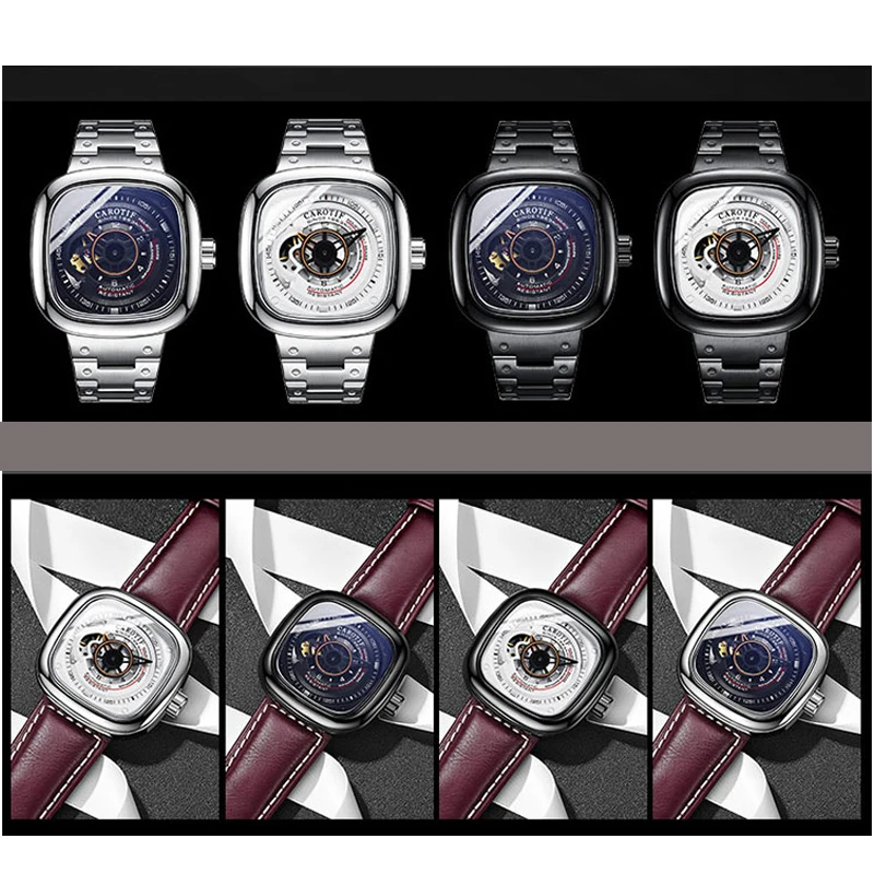 Часы relojes hombre CAROTIF мужские модные автоматические квадратные водонепроницаемые