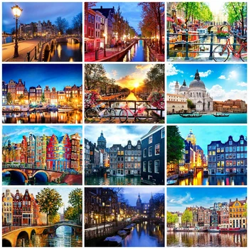 

2020 MEIAN City DIY Full Roud Diamond Painting 5D Picture Of Rhinestones Needlework Diamond Embroidery Scenery Decor For Home