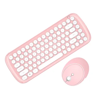

MOFii Wireless Keyboard and Mouse Set Mini Punk Retro Trend Round Keycap Compact Keyboard Pink Keyboard and Ergonomic Cute Mouse