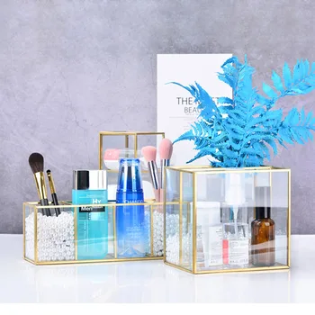 

Luxury Clear Glass Makeup Box Cosmetic Storage Box Makeup Brushes Organizer Pencil Lipstick Holder Makeup Tools Organizer Case